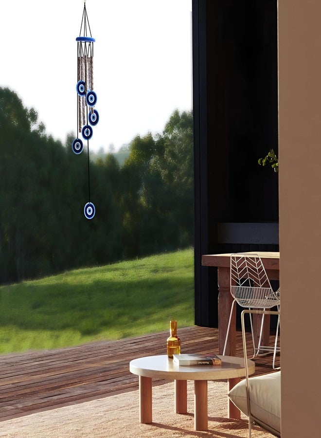sculpmart Evil Eye Wind Chimes for Balcony & Positive Energy - 5 Metal Pipes with Nylon Thread & 6 Wooden Evil Eyes with Melody Sound for Relaxation and Calmness - Image 4